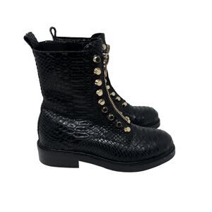 Jeffrey Campbell Womens 5.5 Black Leather Tonette Snake Embellished Combat Boots